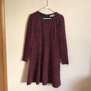 LOFT - Red and Black Flower Long Sleeve Dress